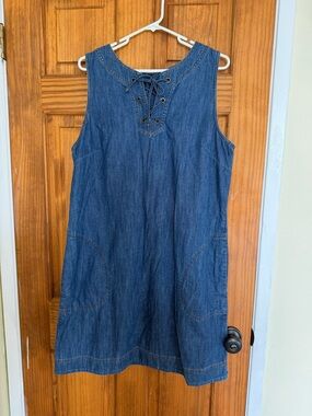Talbots Blue Denim Lace-Up Shift Dress